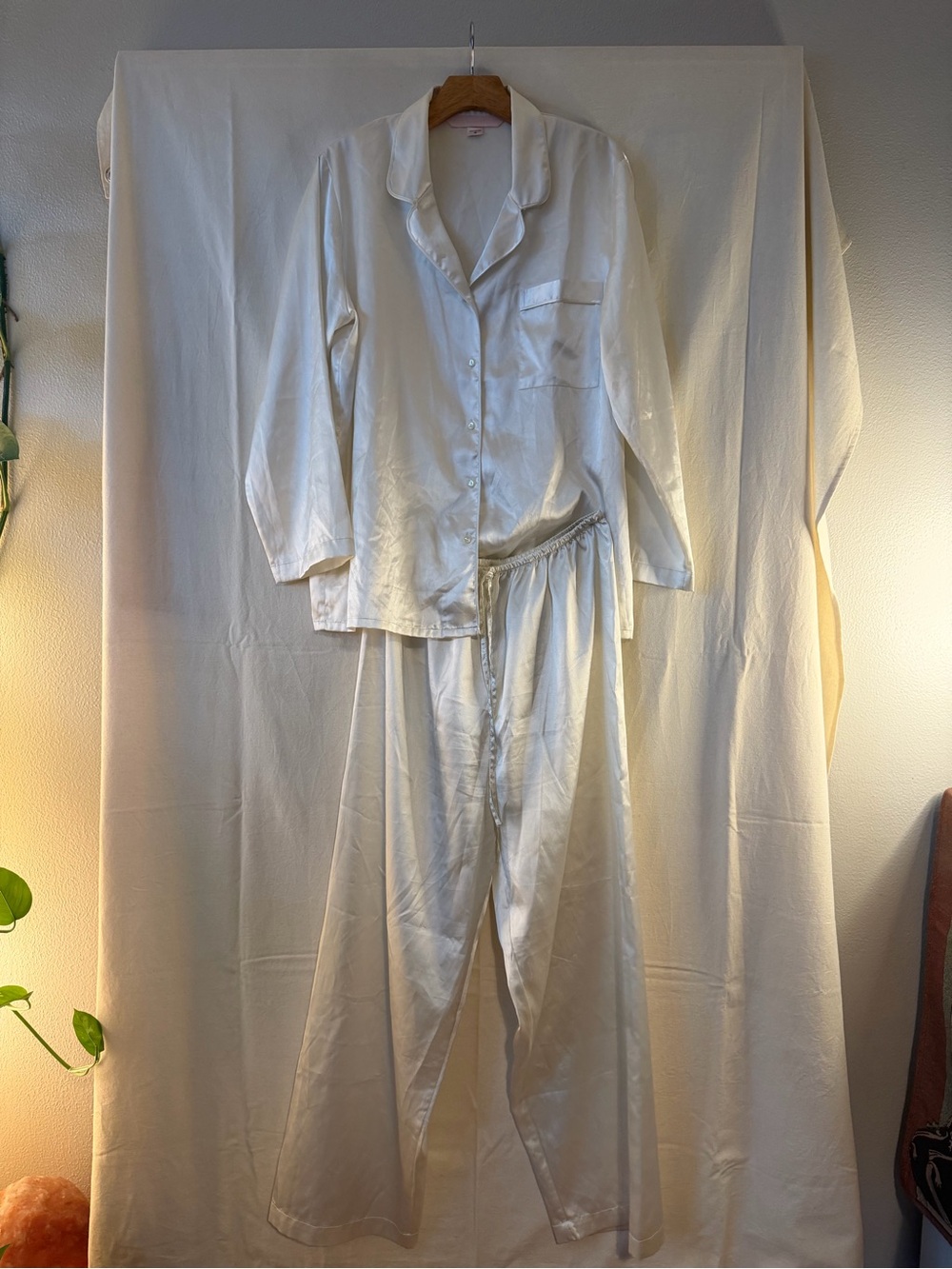 Victoria's Secret White Satin Long Sleeve Pajama Set
